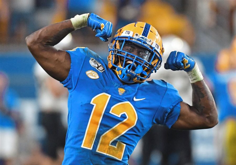 Ford celebrating a Pitt win in 2019.