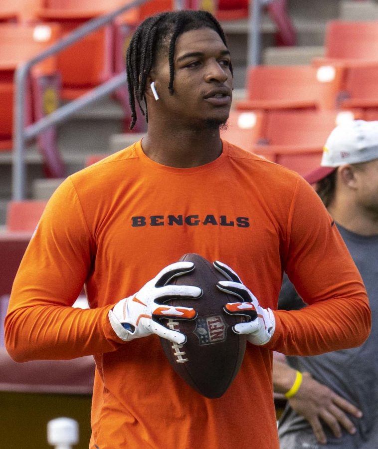 Rookie wide receiver JaMarr Chase before a game with the Cincinnati Bengals in 2021.