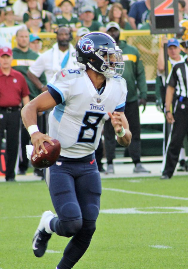 Marcus Mariota with the Tennessee Titans. The former Oregon Duck will now take charge of the Falcons in 2022.