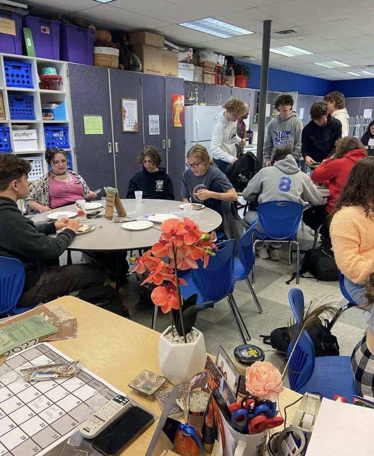 Students in Mrs. Flickingers fourth period Culinary Arts II class trying MREs.