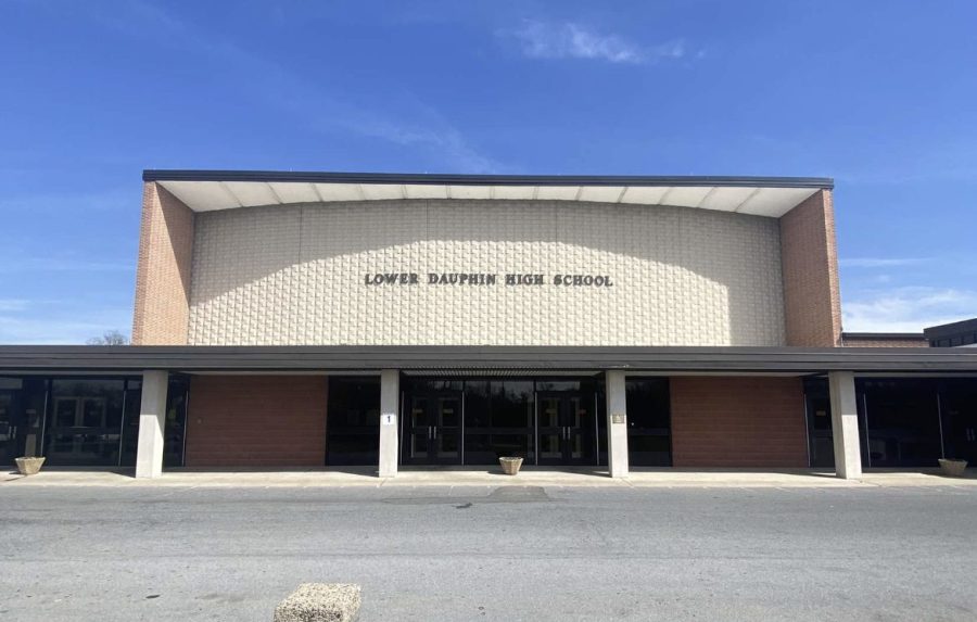 The Lower Dauphin High School building as seen from the main entrance.