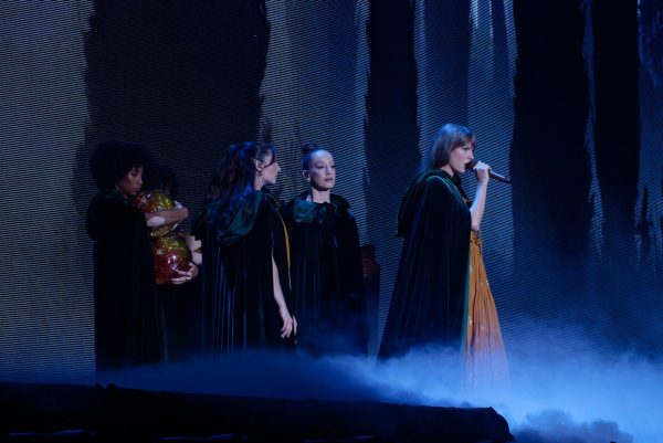 Swift performing willow during the Evermore set of her Eras Tour in Arlington, Texas.