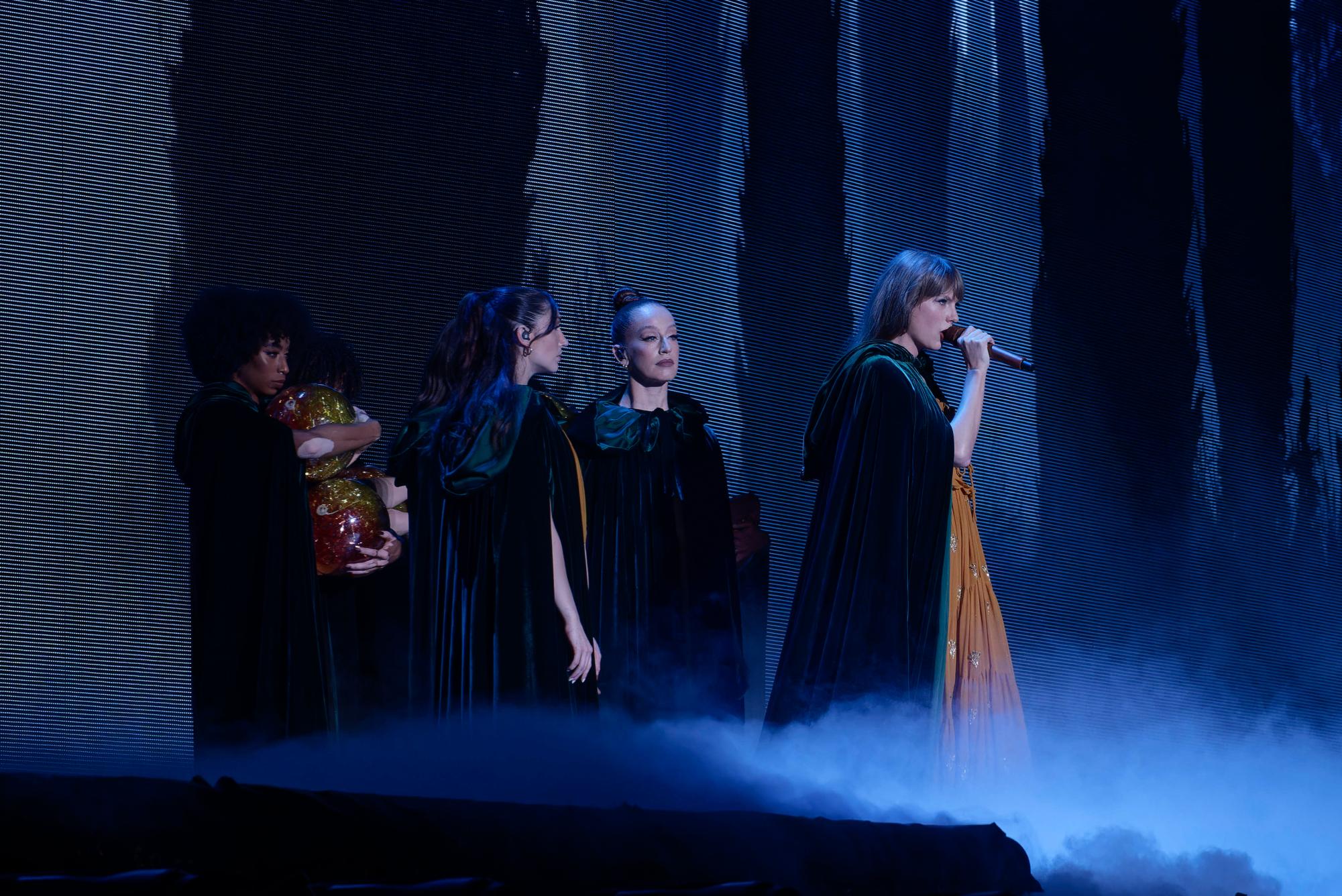 Swift performing willow during the Evermore set of her Eras Tour in Arlington, Texas.