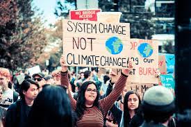  Peaceful protesters demand system change to combat climate change.