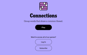 The home screen for Connections, New York Times’ newest game. Recently, Connections has been incredibly popular and even rivaling Wordle as to the website’s most successful challenge.