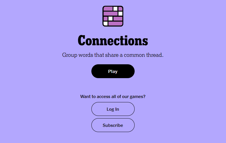 The home screen for Connections, New York Times’ newest game. Recently, Connections has been incredibly popular and even rivaling Wordle as to the website’s most successful challenge.