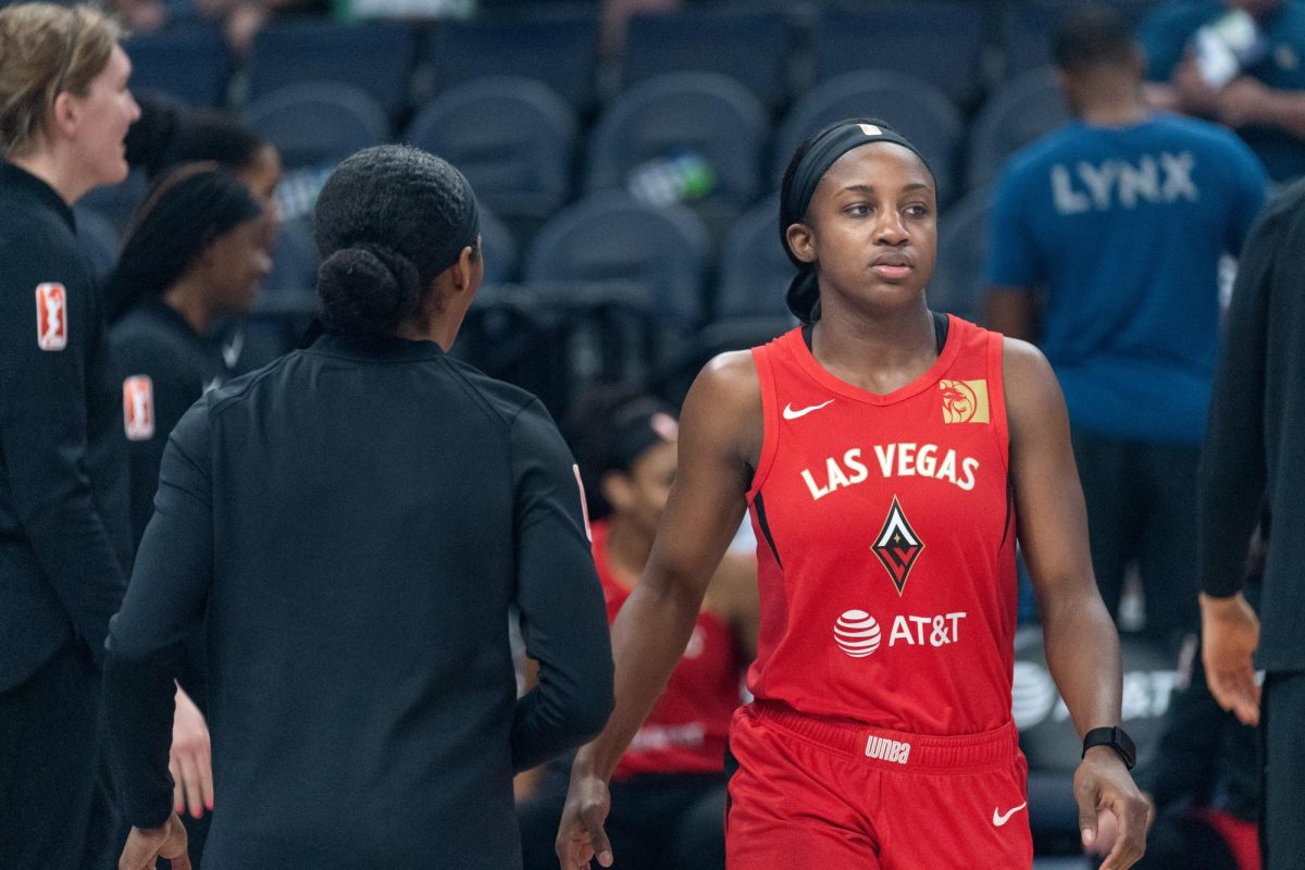 Jackie Young, a guard for the Las Vegas Aces in a 2019 game. The Aces took home the 2023 WNBA title over the New York Liberty.