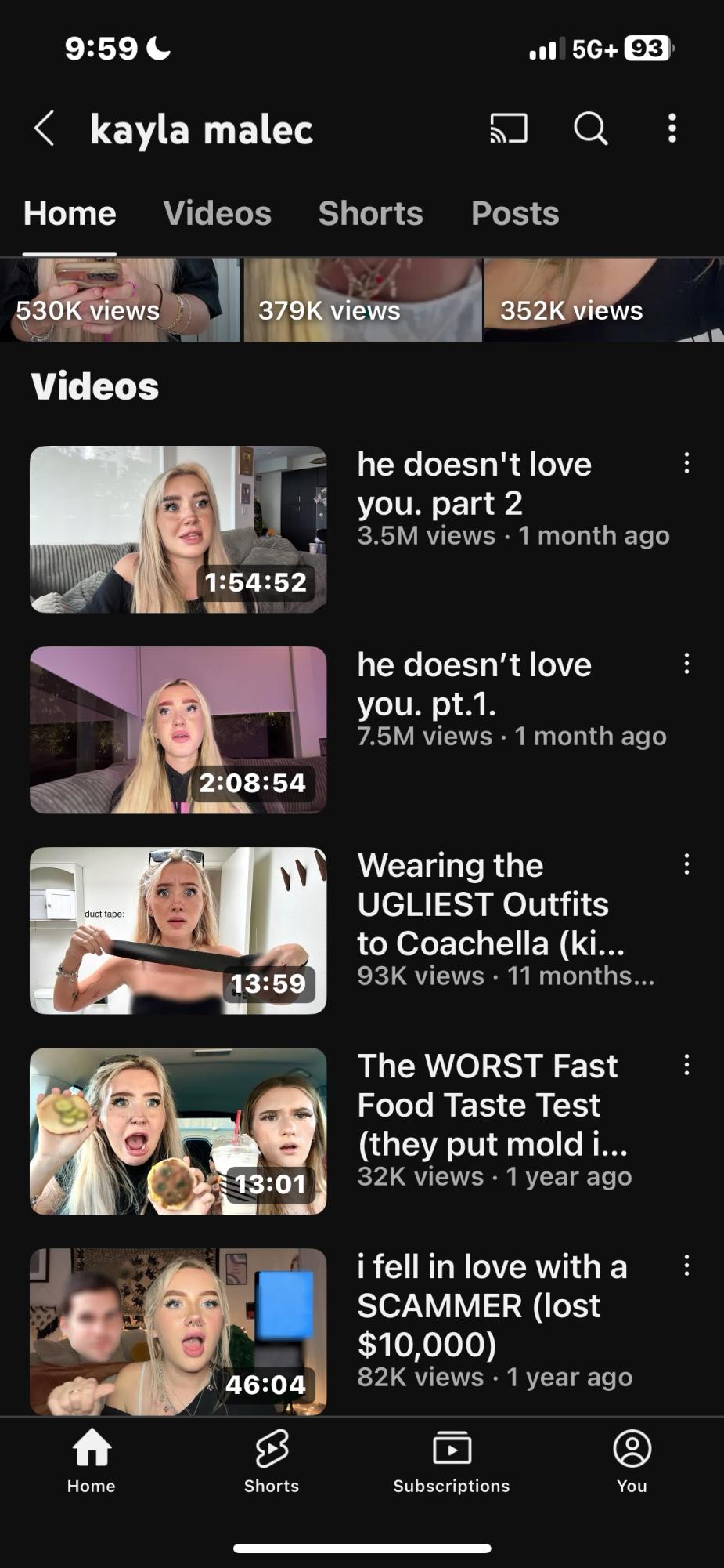 Kayla Malec's YouTube page with her serie explaining her abuse on display