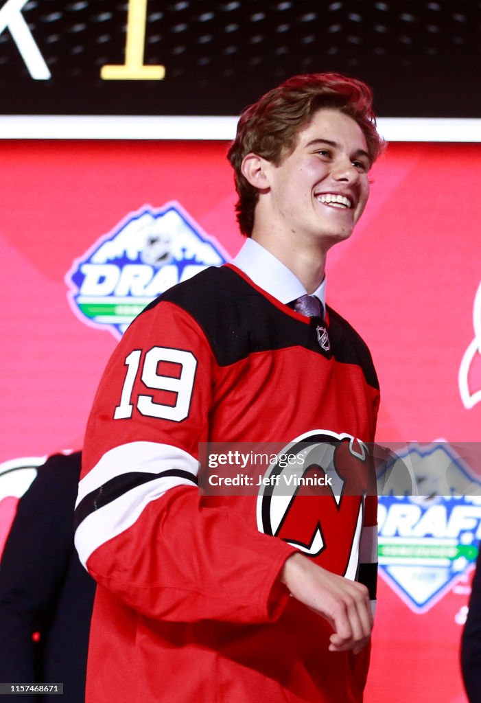 Jack Hughes, first overall pick by the New Jersey Devils during the 2019 NHL Draft. Hughes would lead the United States to gold in the 2026 Winter Olympics. (Photo by Jeff Vinnick/NHLI via Getty Images)